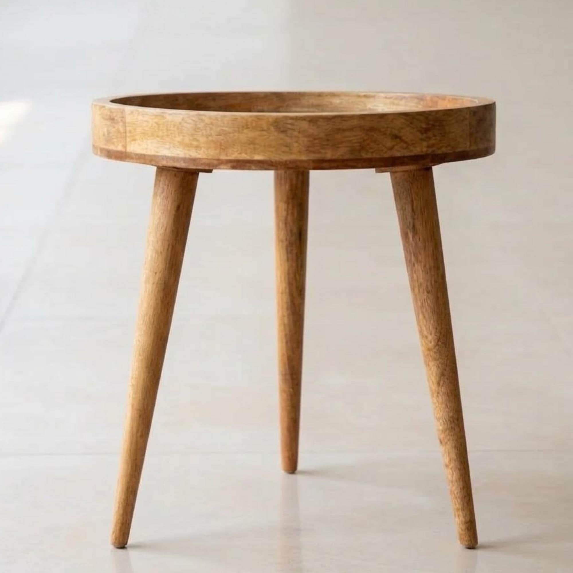 Handmade Turquoise Printed Mango Wood Round Side Table | Boho Accent Bedside Furniture
