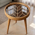 Handmade Geometric Mango Wood Side Table | Round Modern Accent Bedside Furniture