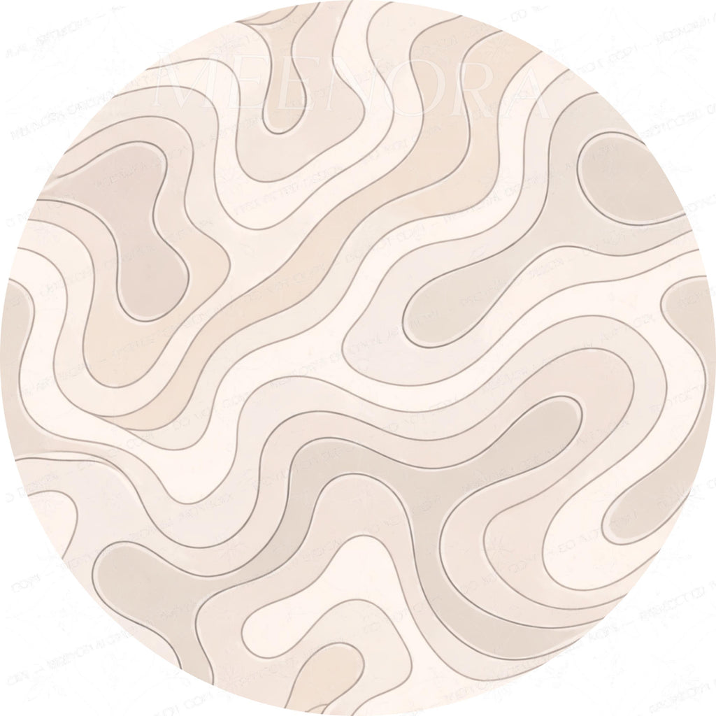 Handmade Printed Mango Wood Side Table | Neutral Wave Round End Table | Modern Accent Furniture
