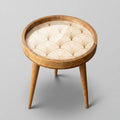 Handmade Printed Mango Wood Side Table | Art Deco Round End Table | Neutral Accent Furniture