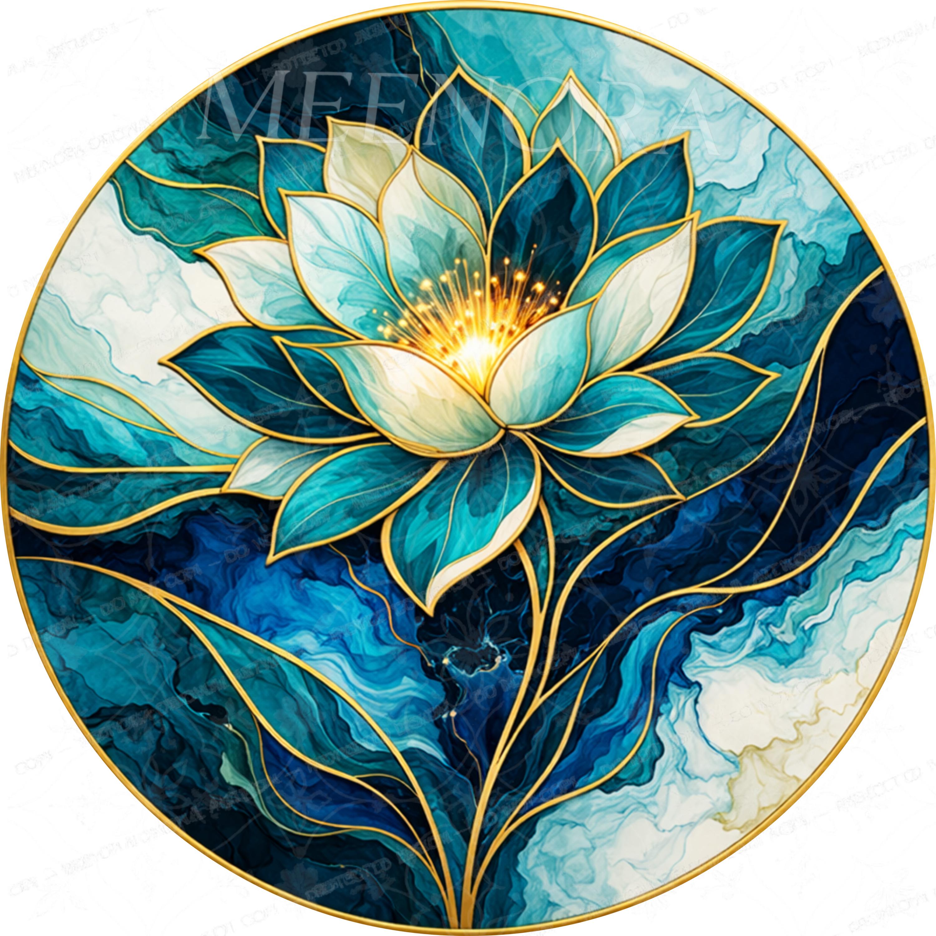 Handmade Mango Wood Side Table | Blue Lotus Art Accent Table | Boho Meditation Decor