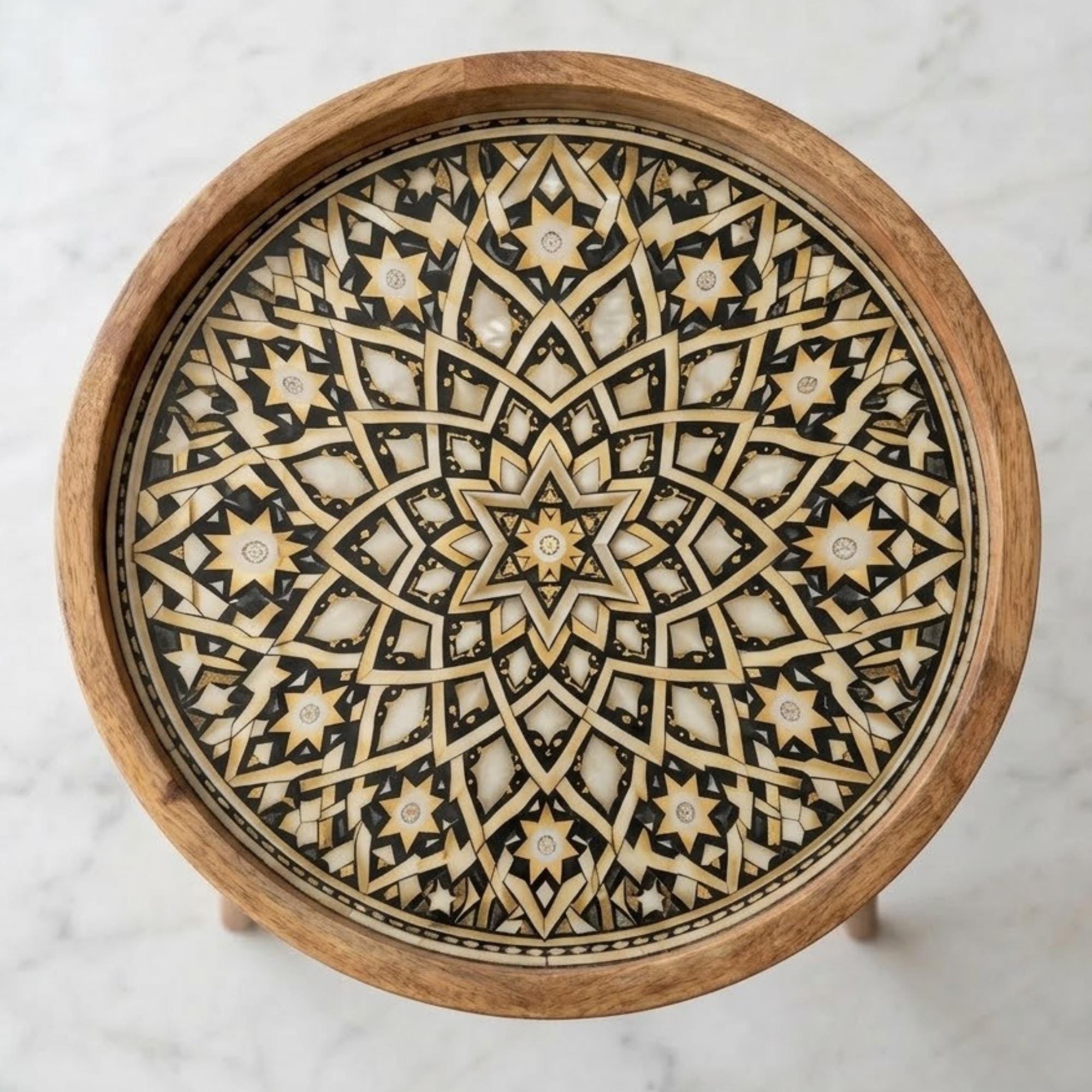 Handmade Mango Wood Side Table | Mandala Printed Boho Accent Table