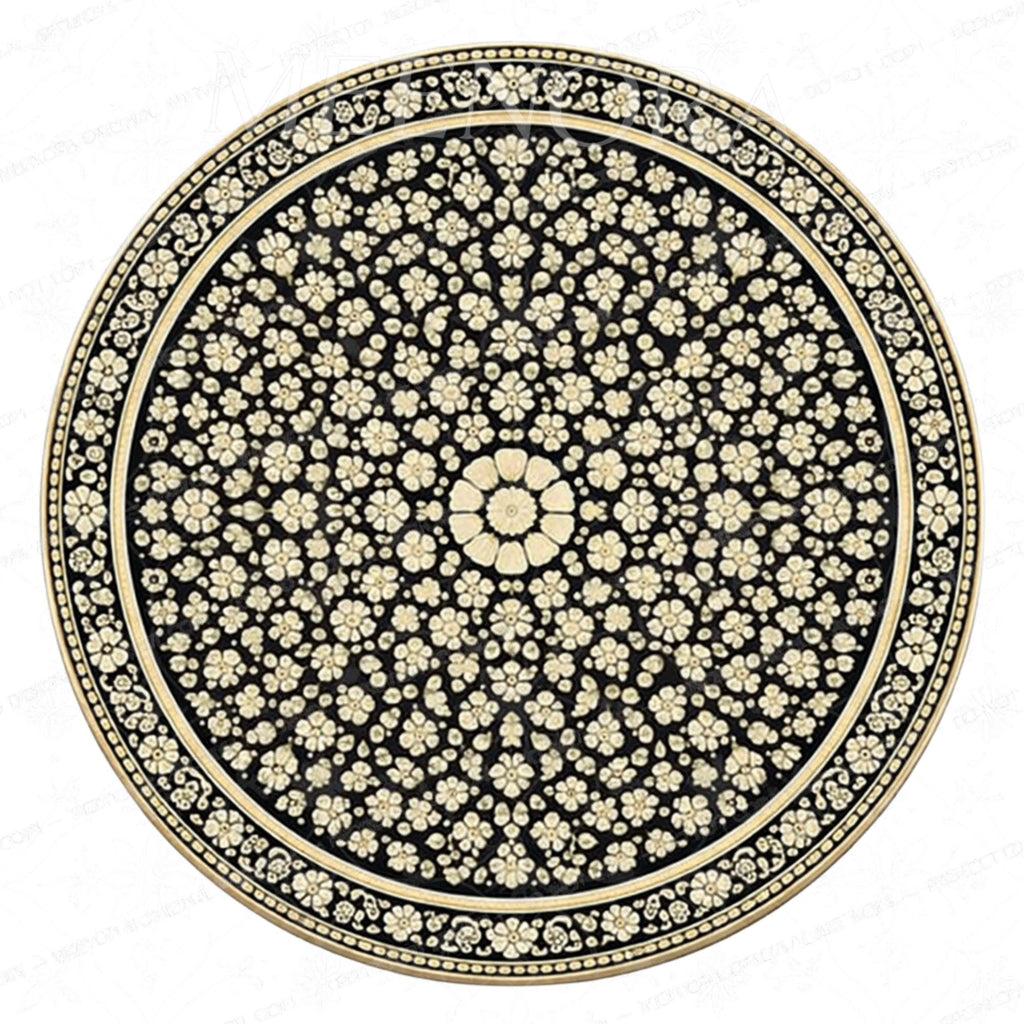 Handmade Mango Wood Side Table | Printed Floral Round Accent Table