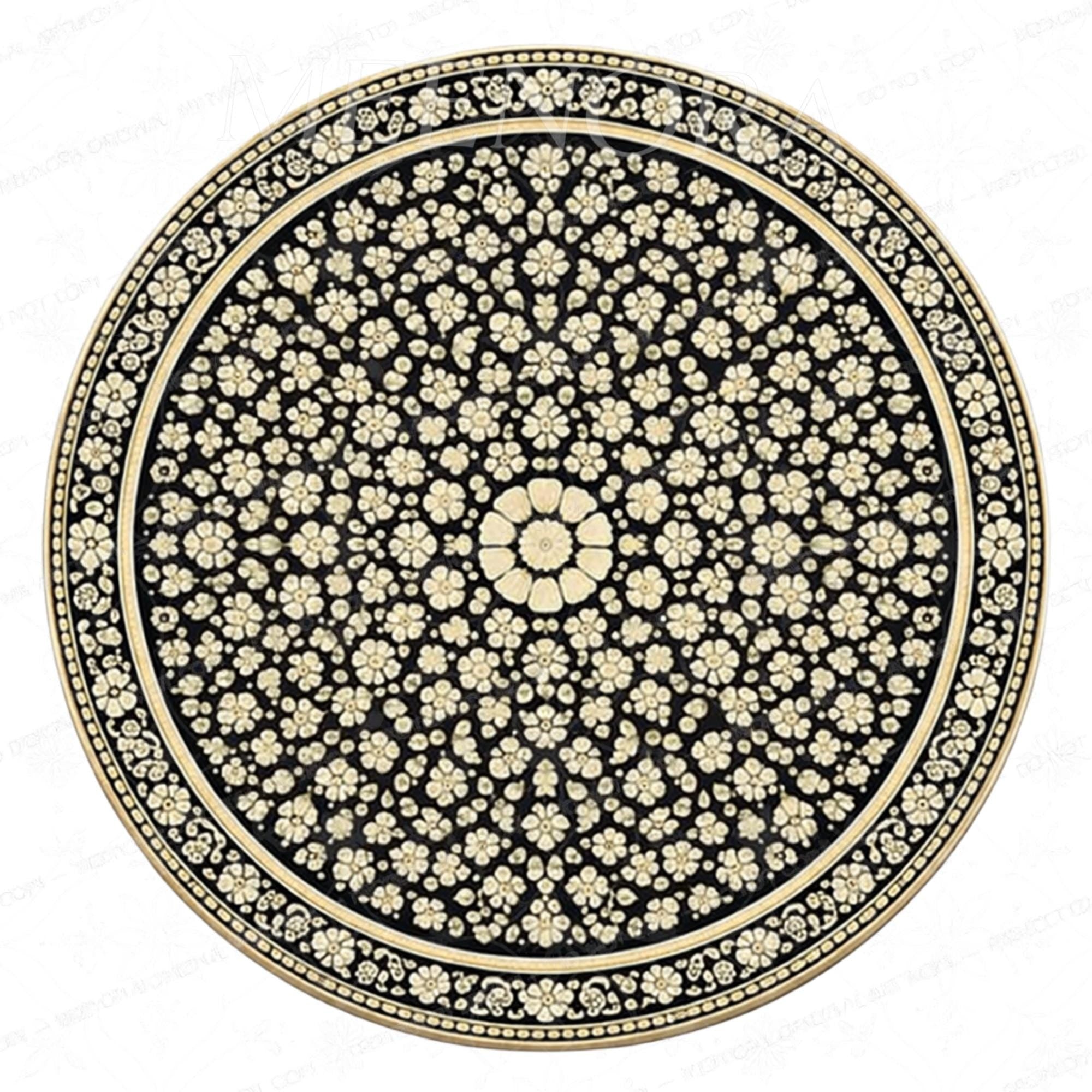 Handmade Mango Wood Side Table | Printed Floral Round Accent Table