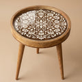 Handmade Mango Wood Side Table | Floral Printed Round Accent Table