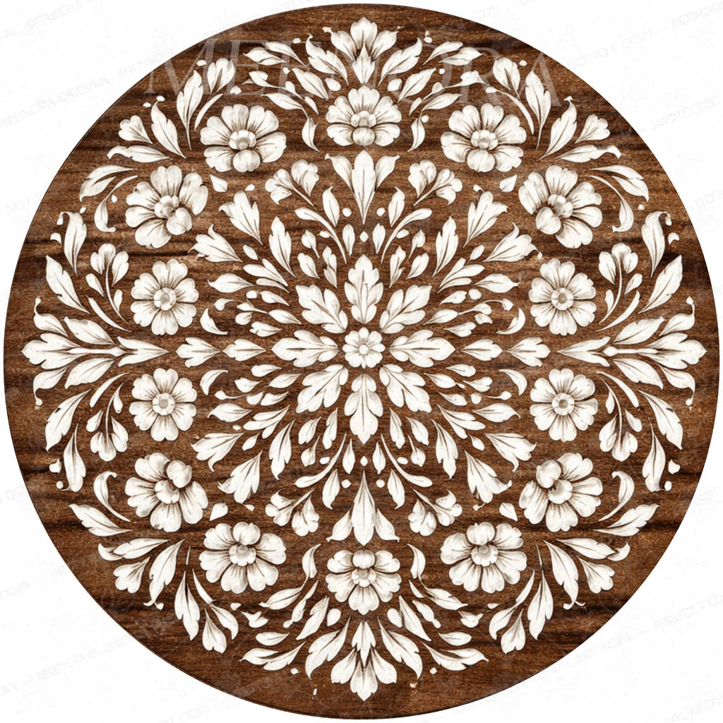 Handmade Mango Wood Side Table | Floral Printed Round Accent Table