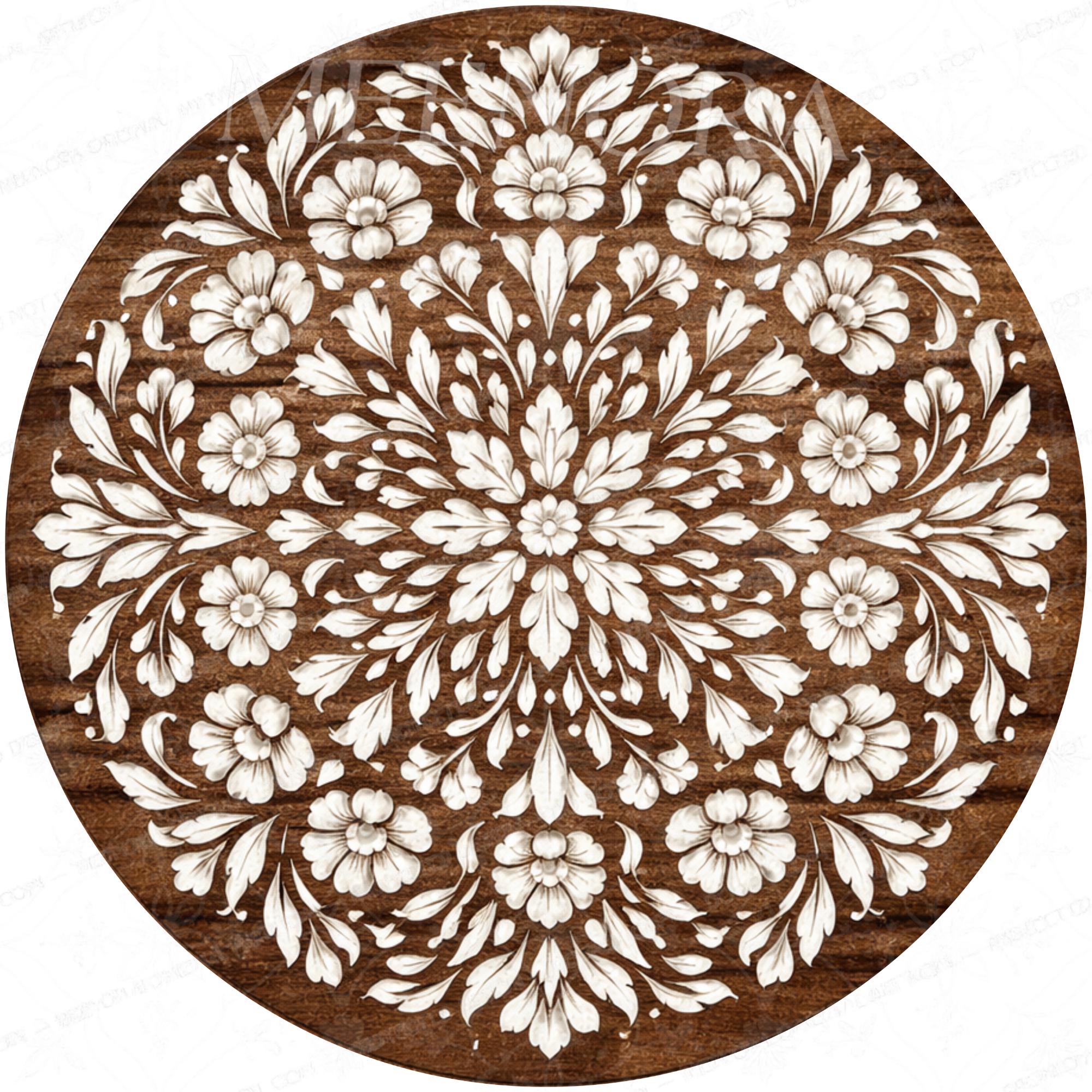 Handmade Mango Wood Side Table | Floral Printed Round Accent Table