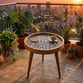 Handmade Printed Mango Wood Side Table | Round Boho Accent Table