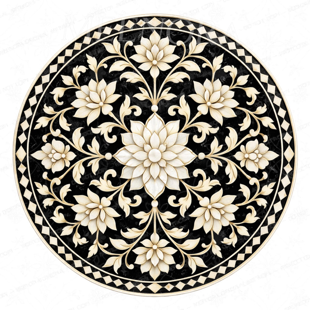 Handmade Mango Wood Side Table | Floral Inlay Accent Table | Boho Living Room Furniture