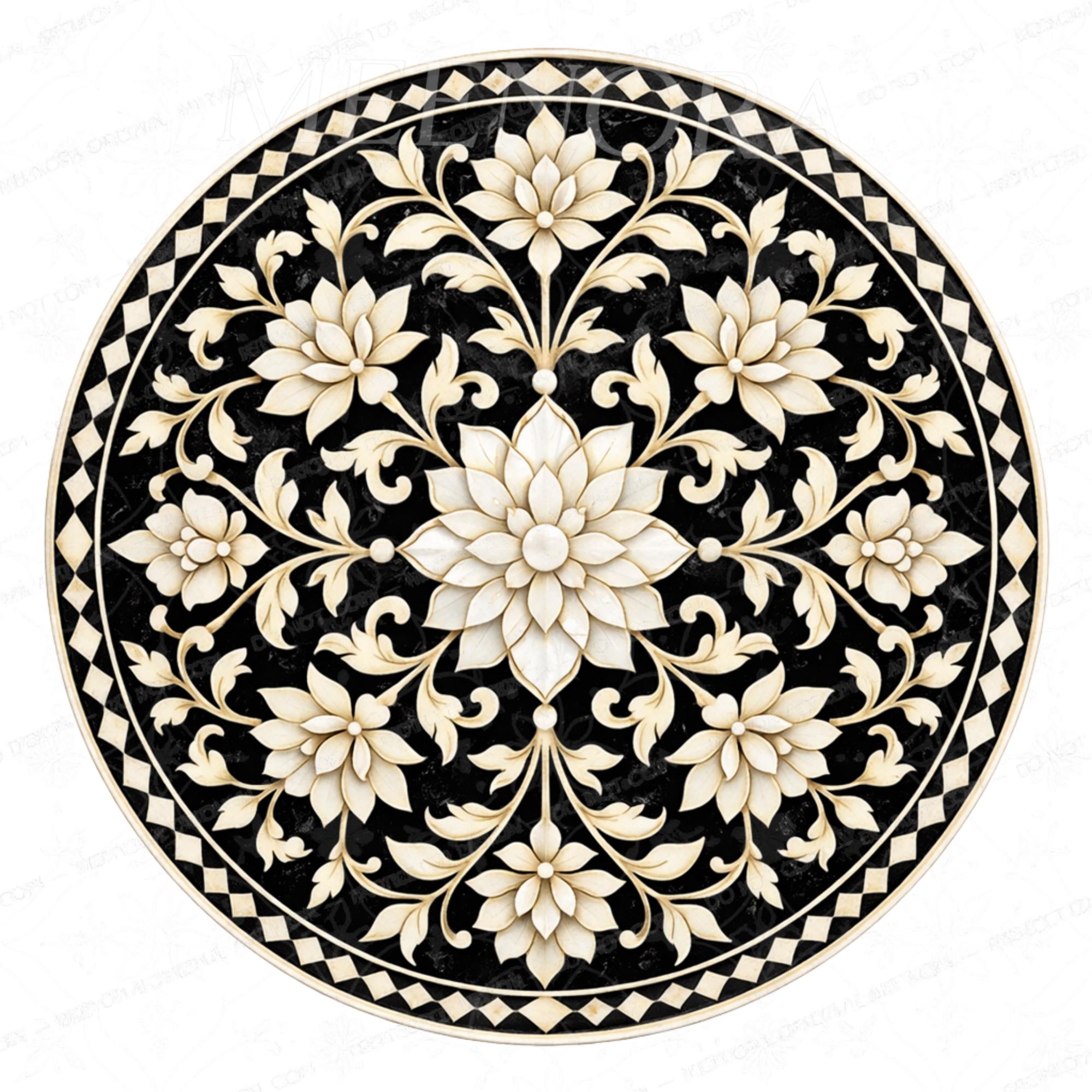 Handmade Mango Wood Side Table | Floral Inlay Accent Table | Boho Living Room Furniture