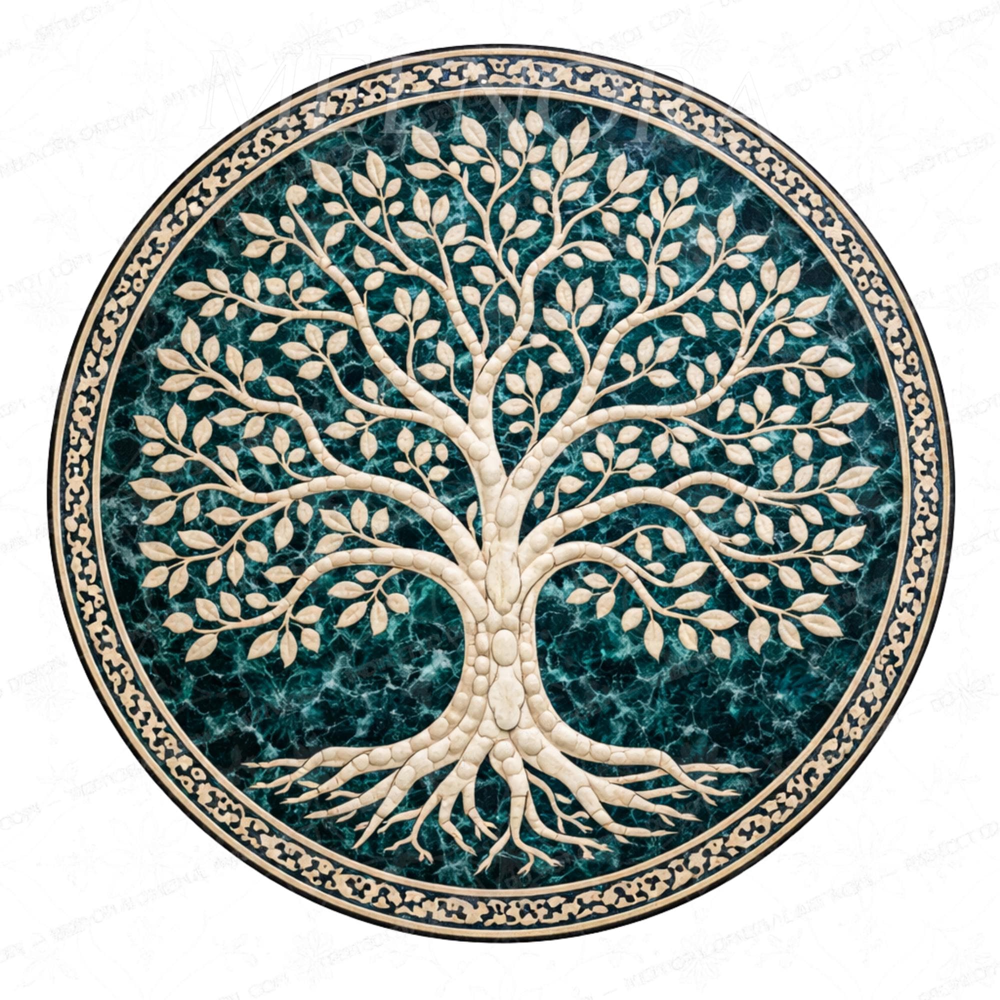 Handmade Mango Wood Side Table | Tree of Life Print, Boho Accent Decor