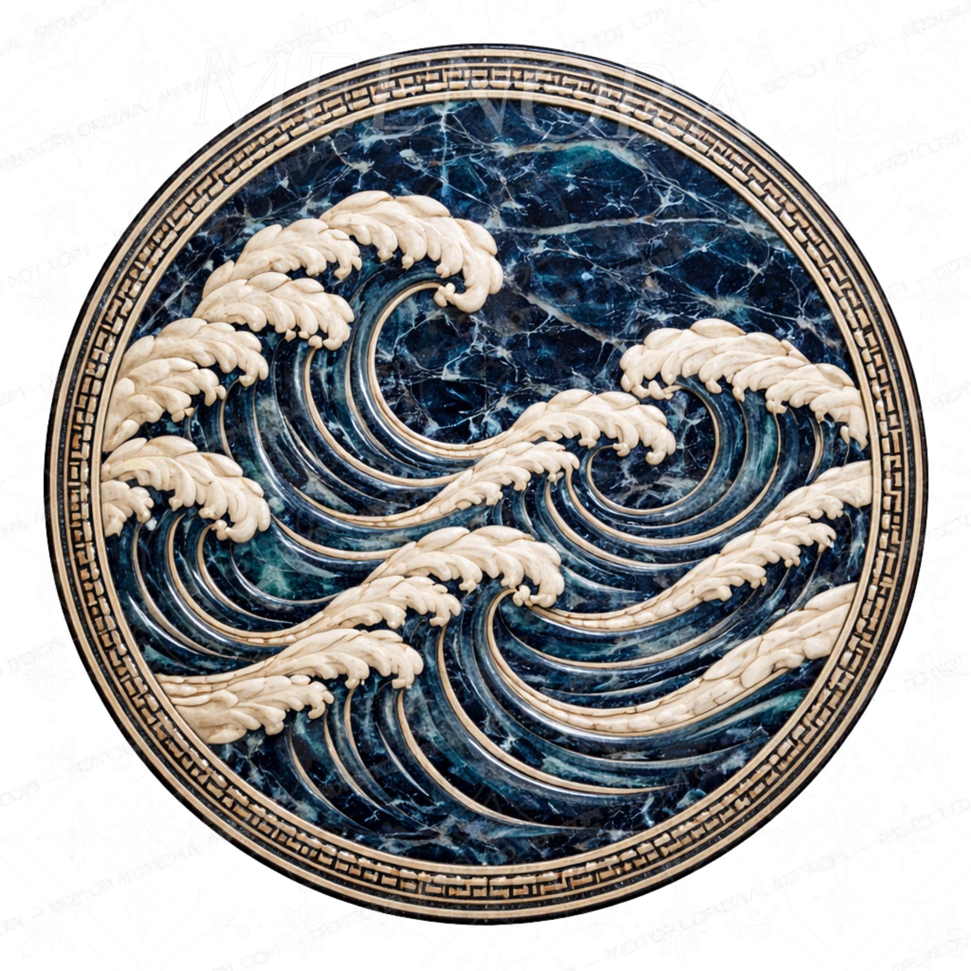 Handmade Mango Wood Side Table | Ocean Wave Art Accent Table