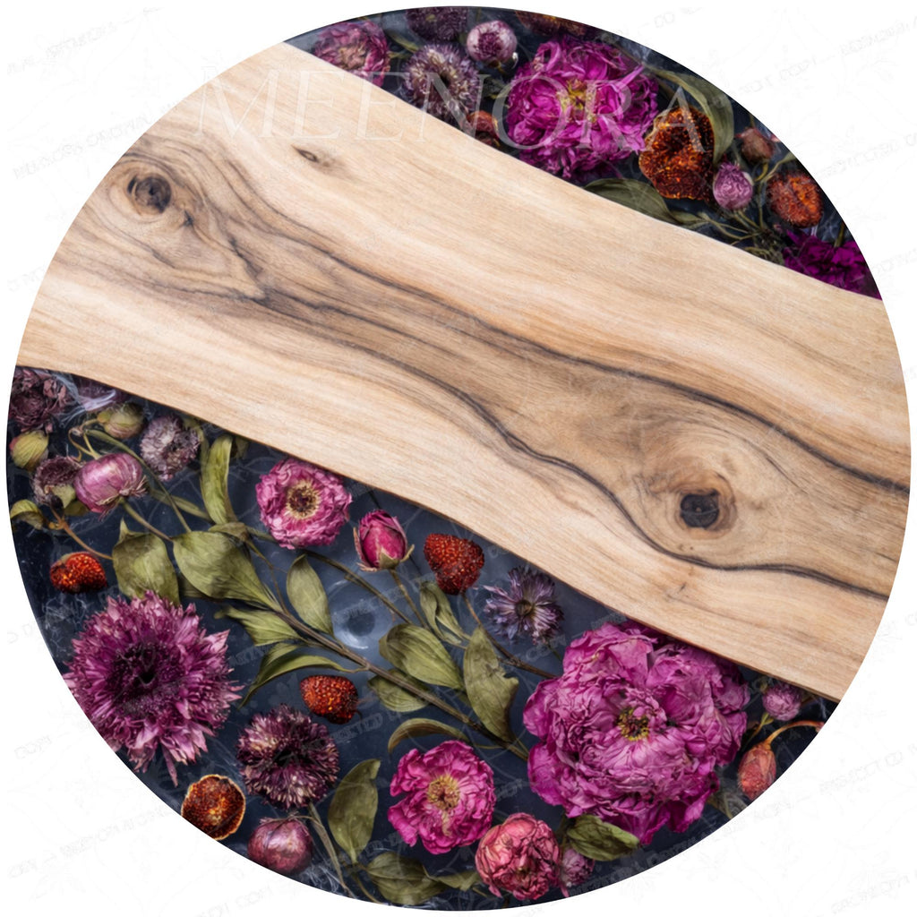Floral Mango Wood Side Table | Handmade Round Resin Accent End Table