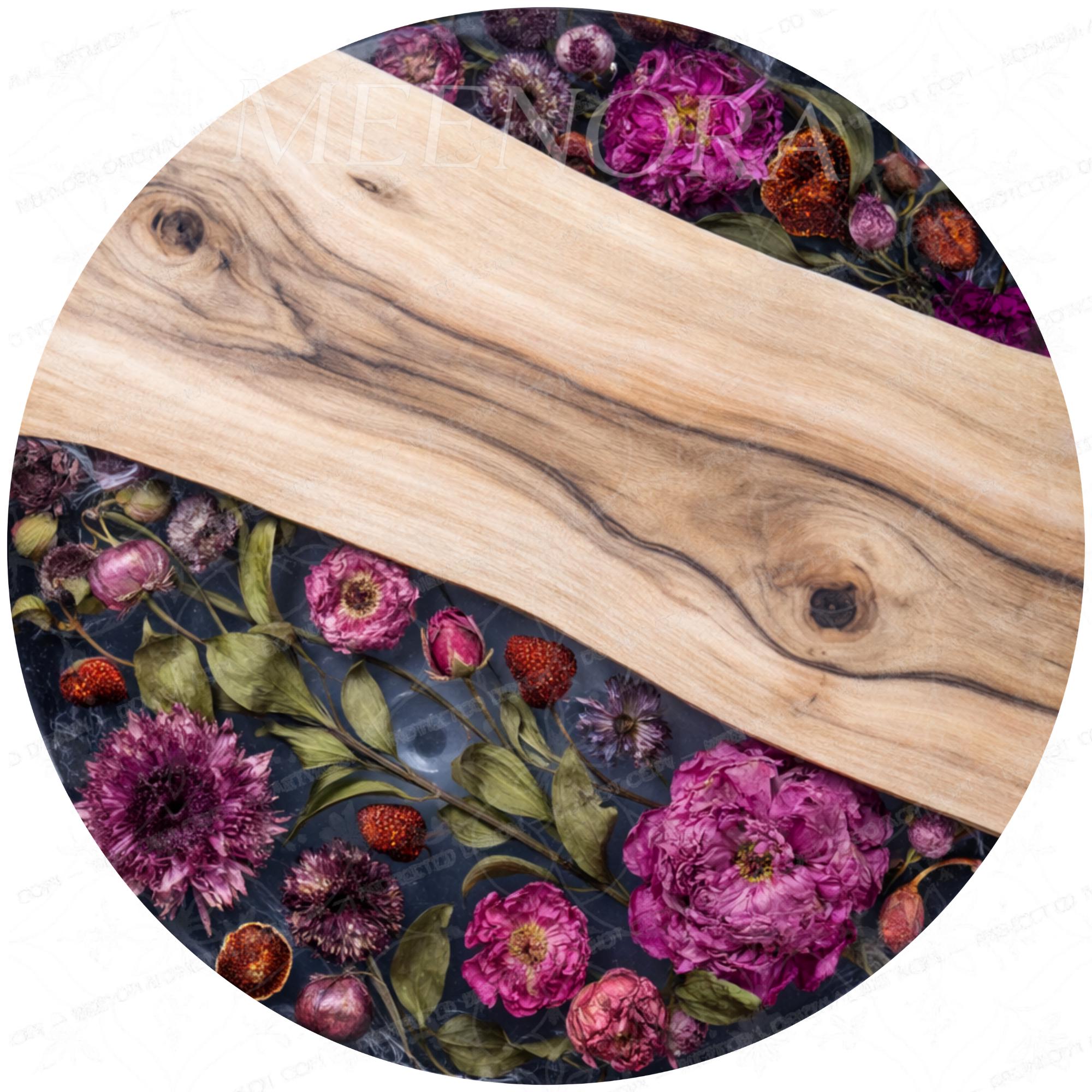 Floral Mango Wood Side Table | Handmade Round Resin Accent End Table