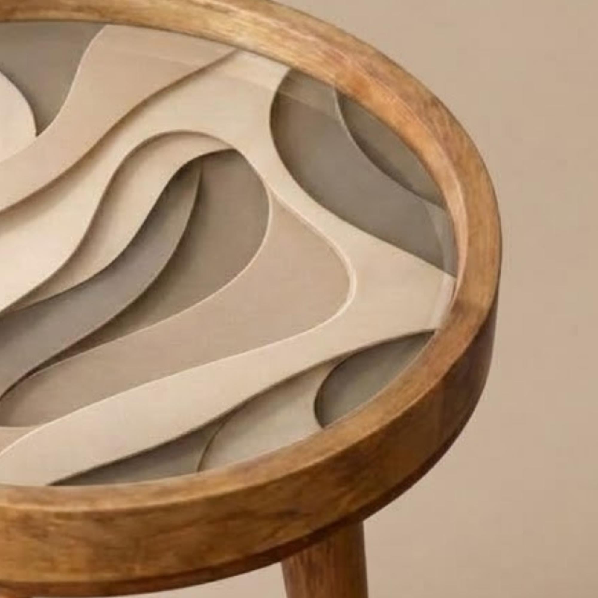 Modern Abstract Mango Wood Side Table | Neutral Round Accent Table | Contemporary Decor