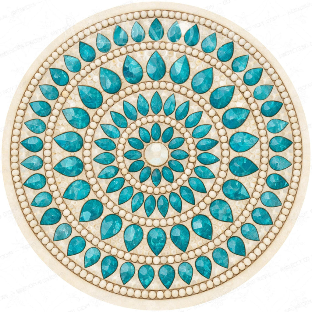 Handmade Turquoise Printed Mango Wood Round Side Table | Boho Accent Bedside Furniture