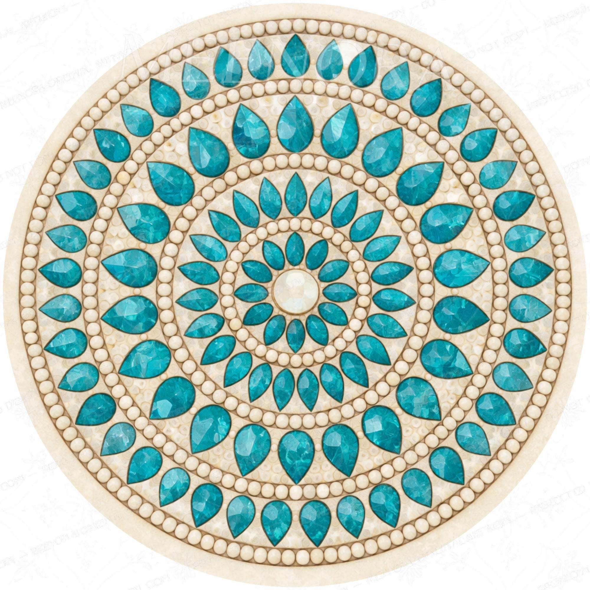 Handmade Turquoise Printed Mango Wood Round Side Table | Boho Accent Bedside Furniture
