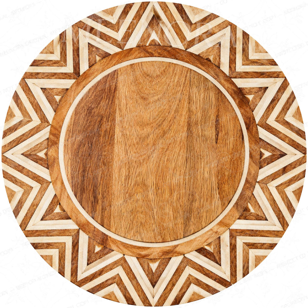 Handmade Geometric Mango Wood Side Table | Round Boho Accent Bedside Furniture