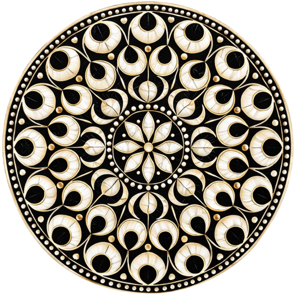Handmade Mango Wood Side Table | Mandala Print Round Accent Table