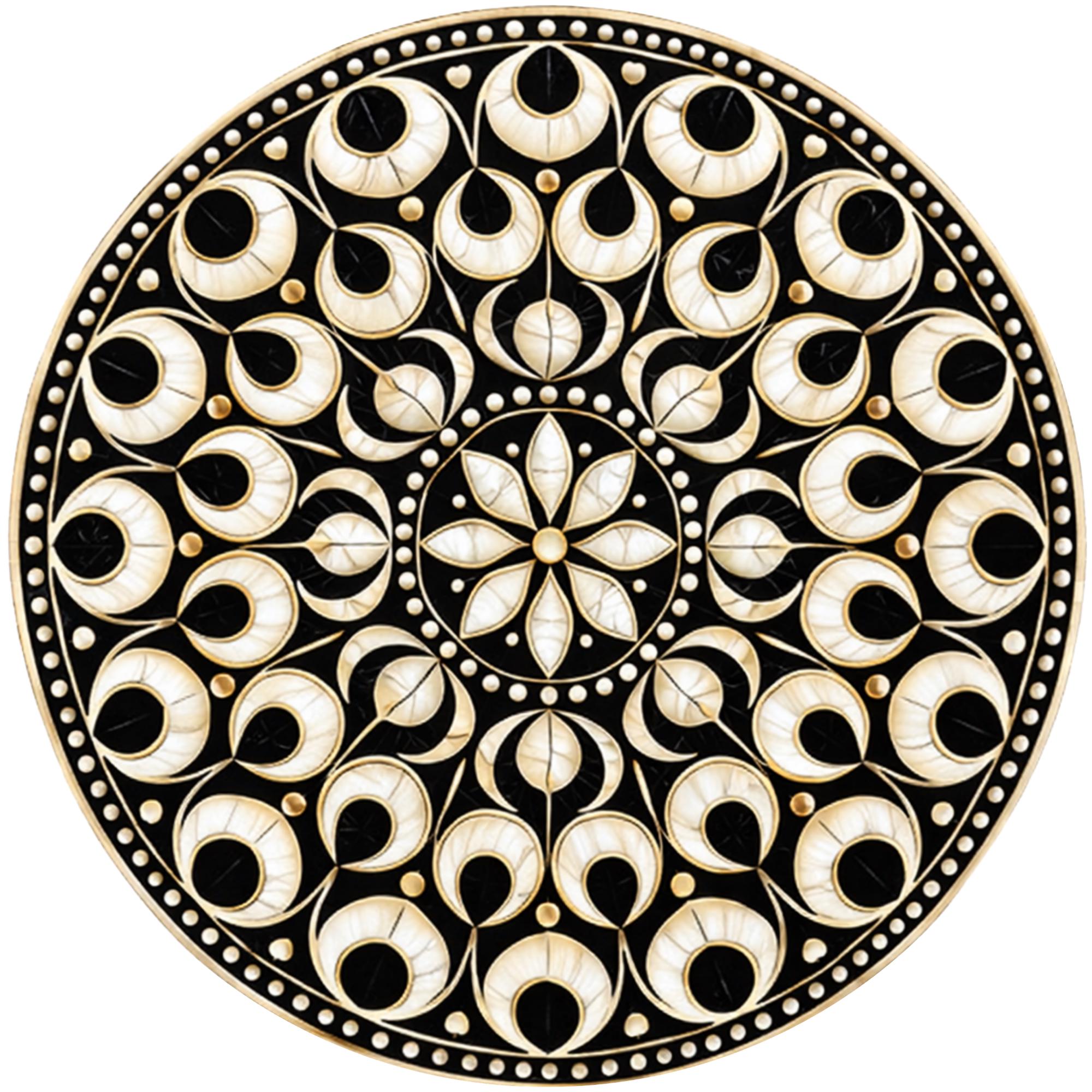 Handmade Mango Wood Side Table | Mandala Print Round Accent Table