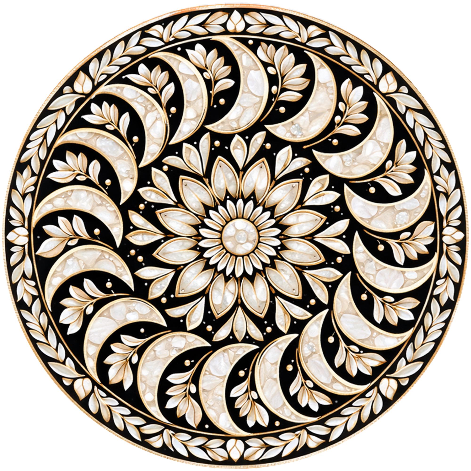 Handmade Mango Wood Side Table | Round Mandala Print Boho Accent Table