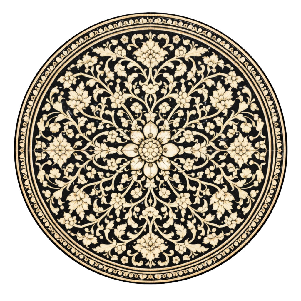 Handcrafted Mango Wood Side Table | Round Printed Accent Table | Boho Living Room Bedside Furniture