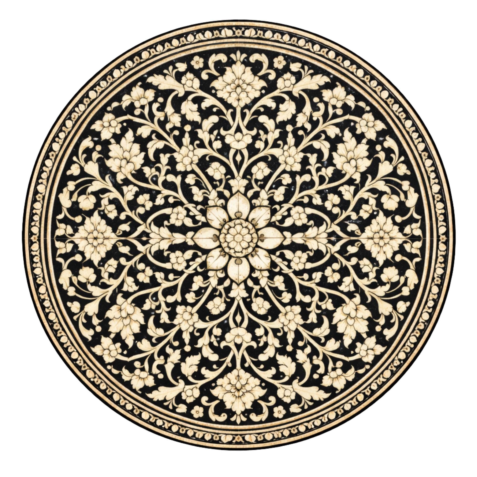 Handcrafted Mango Wood Side Table | Round Printed Accent Table | Boho Living Room Bedside Furniture