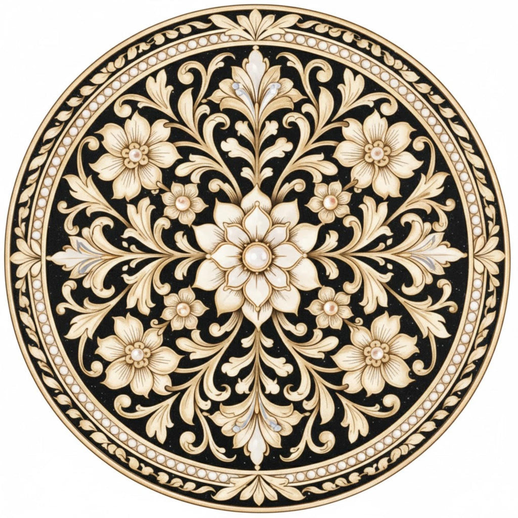 Handmade Mango Wood Side Table | Floral Printed Round Accent Table | Boho Bedside Furniture