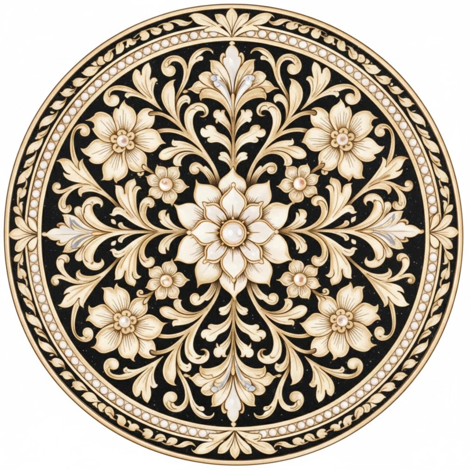 Handmade Mango Wood Side Table | Floral Printed Round Accent Table | Boho Bedside Furniture