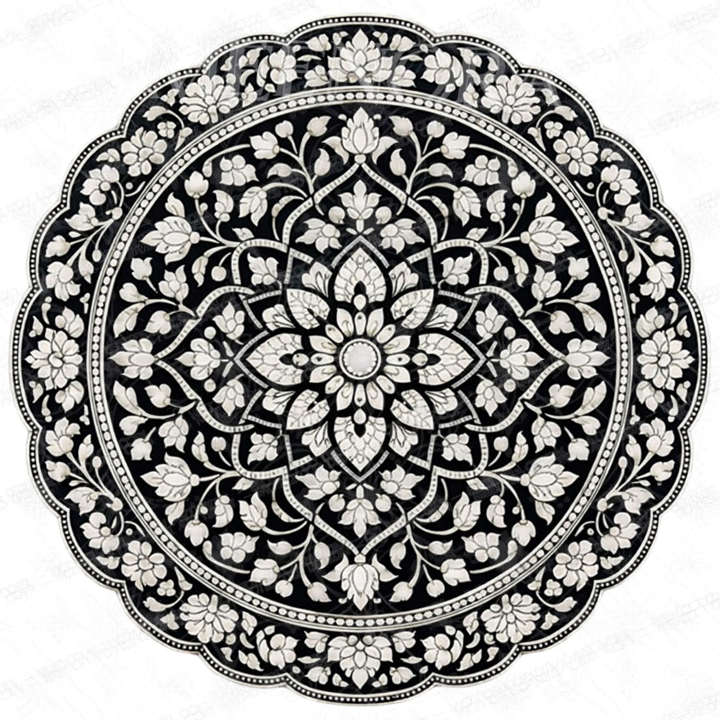 Handmade Mango Wood Side Table | Floral Mandala Print Accent Table