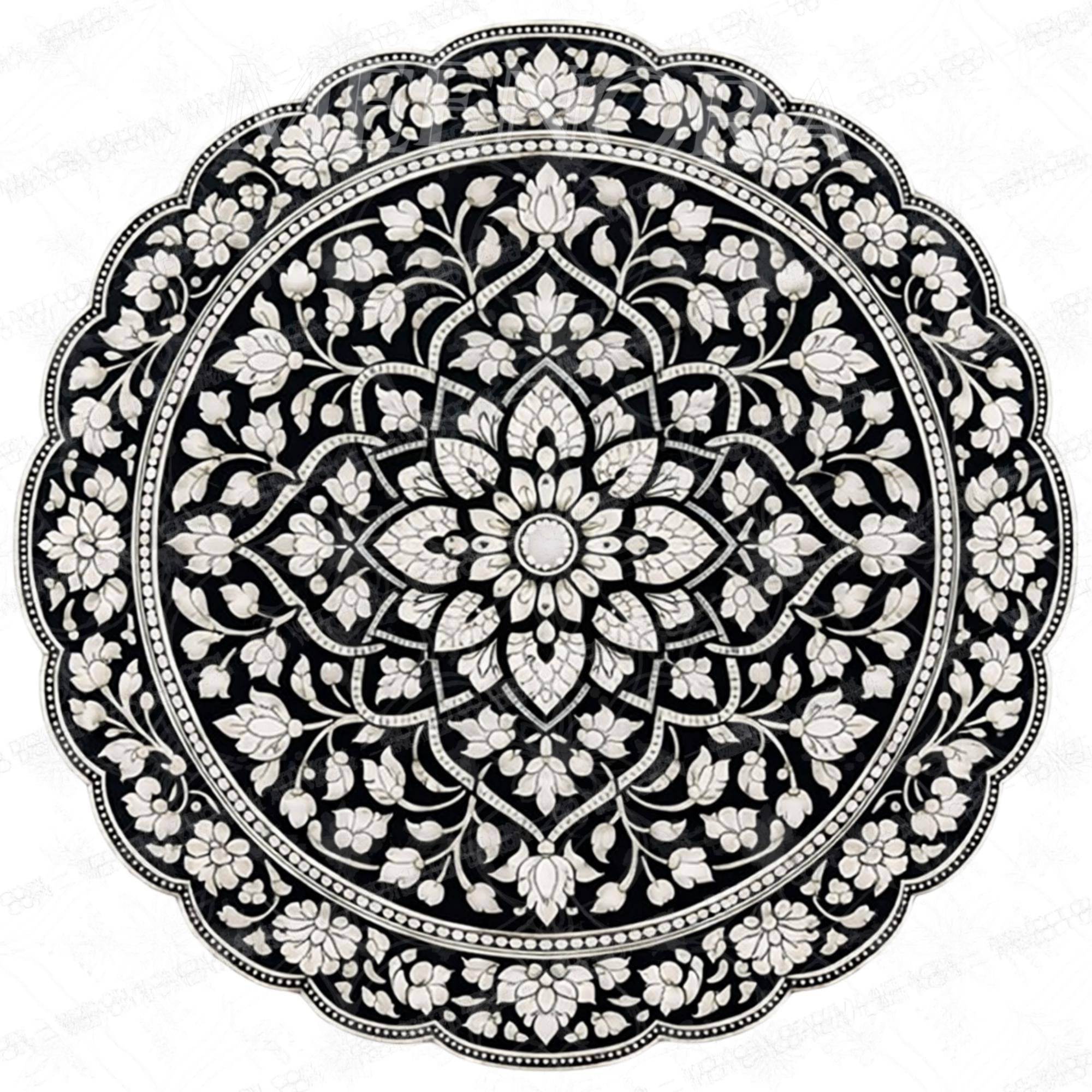 Handmade Mango Wood Side Table | Floral Mandala Print Accent Table