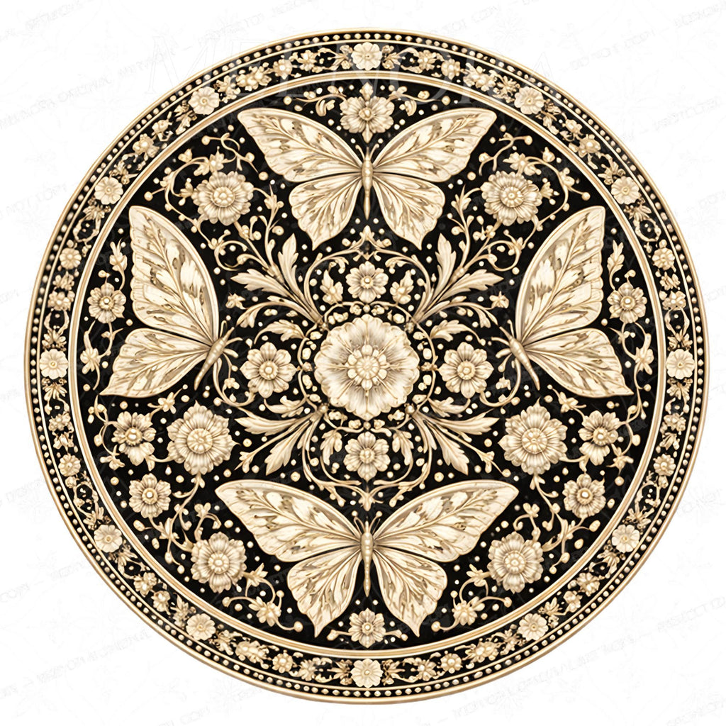 Handmade Mango Wood Side Table | Butterfly Floral Art Accent Table