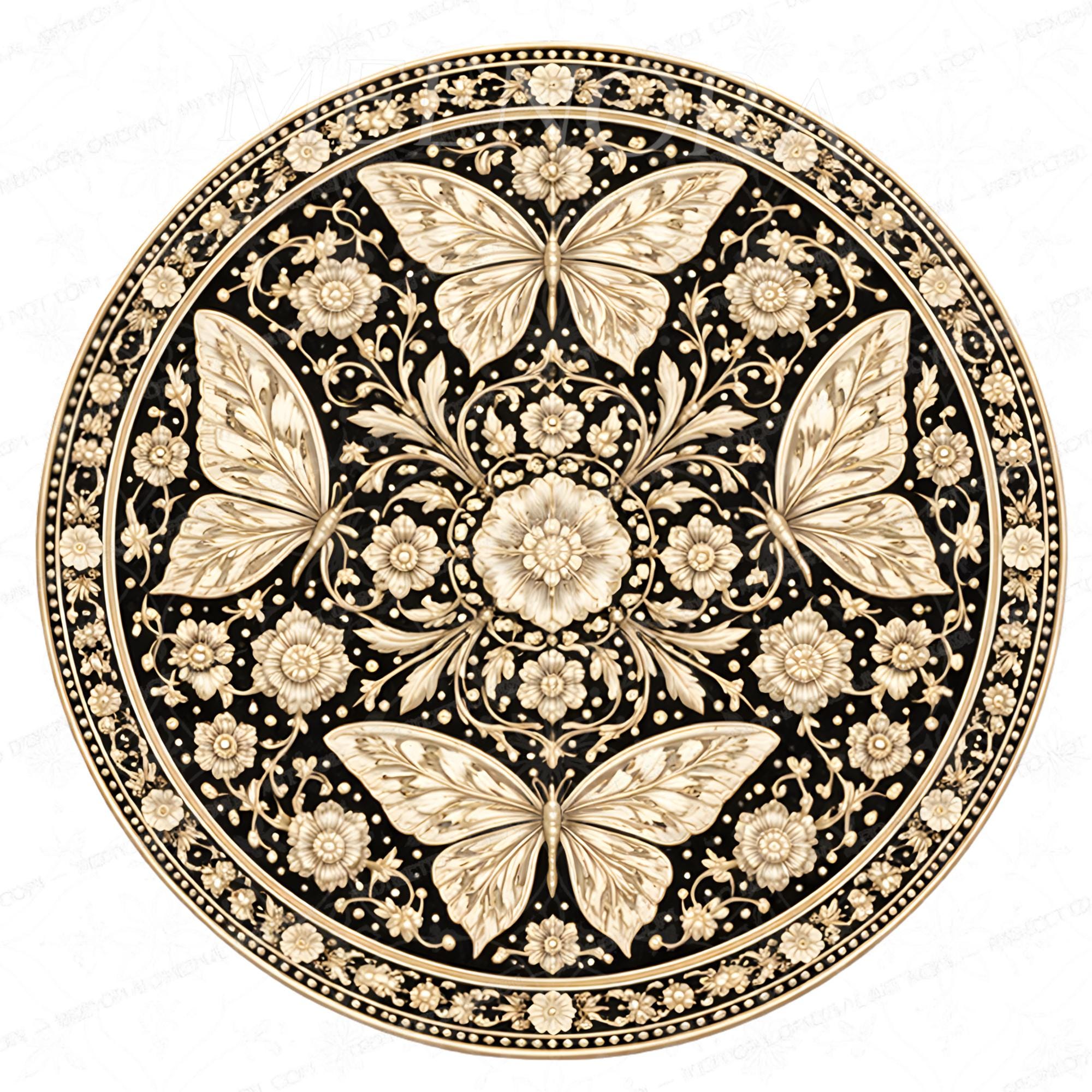 Handmade Mango Wood Side Table | Butterfly Floral Art Accent Table