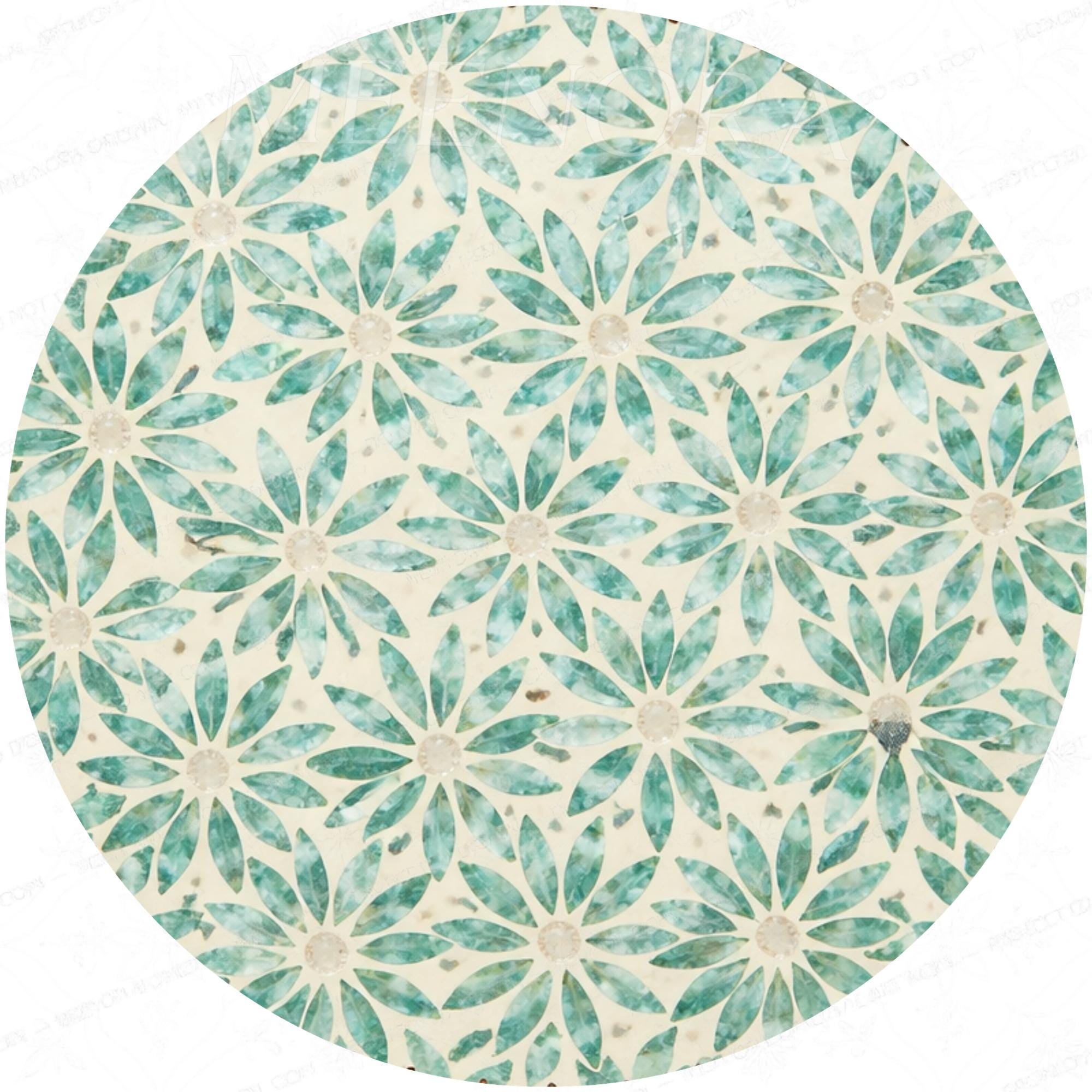Handmade Mango Wood Side Table | Blue Floral Round Accent Table | Boho Living Room Decor