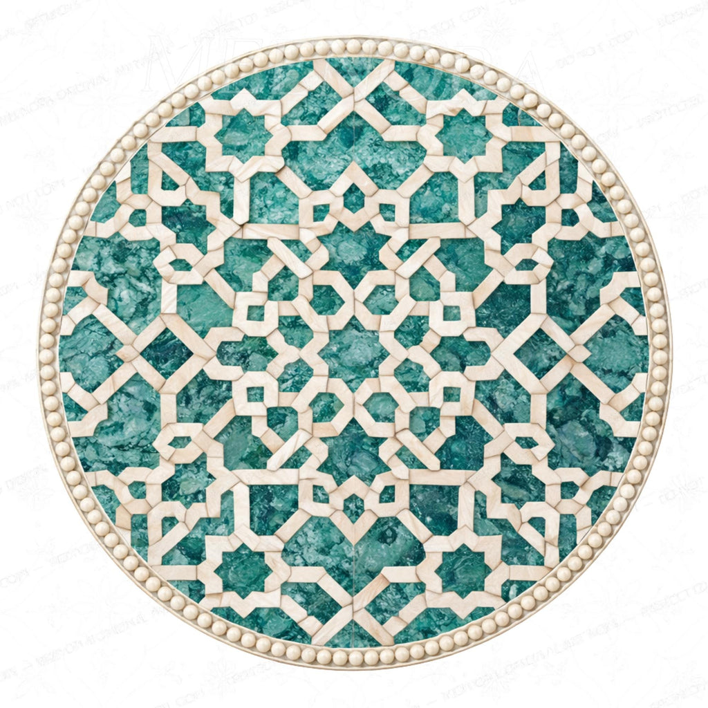 Handmade Mango Wood Side Table | Moroccan Geometric Print Accent Table