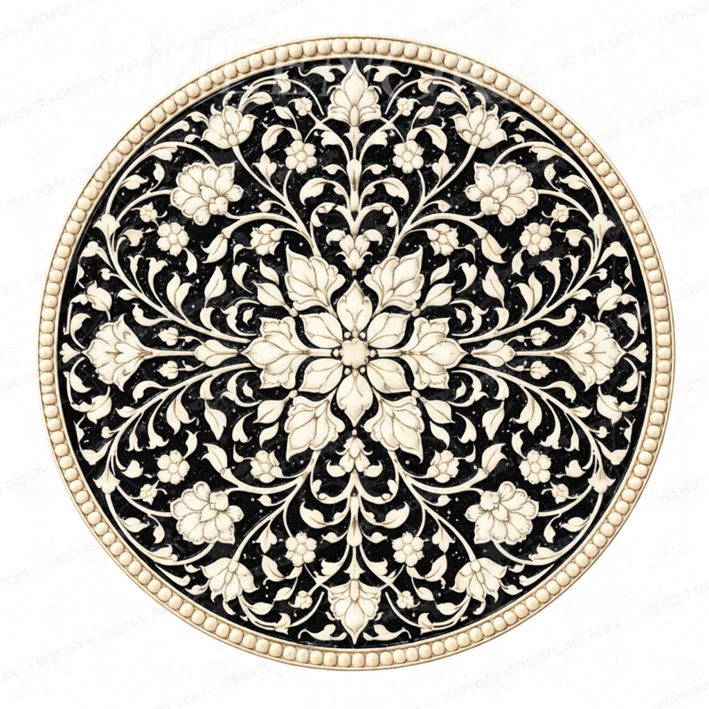 Handmade Mango Wood Side Table | Printed Round Accent Table
