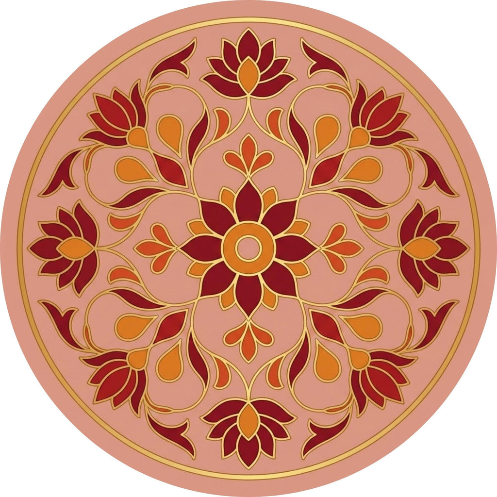 Handmade Pink Floral Mango Wood Round Side Table | Boho Accent Furniture