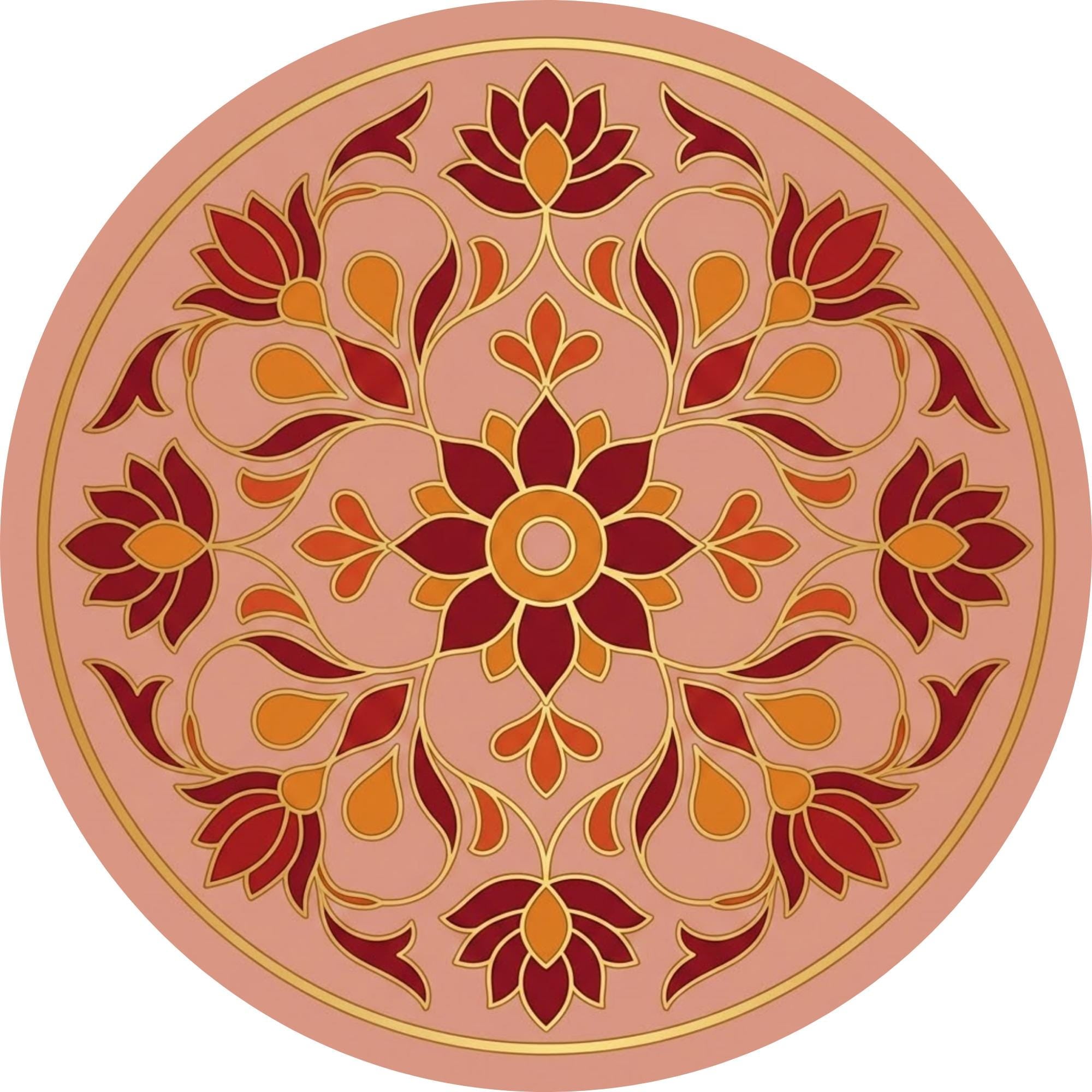 Handmade Pink Floral Mango Wood Round Side Table | Boho Accent Furniture