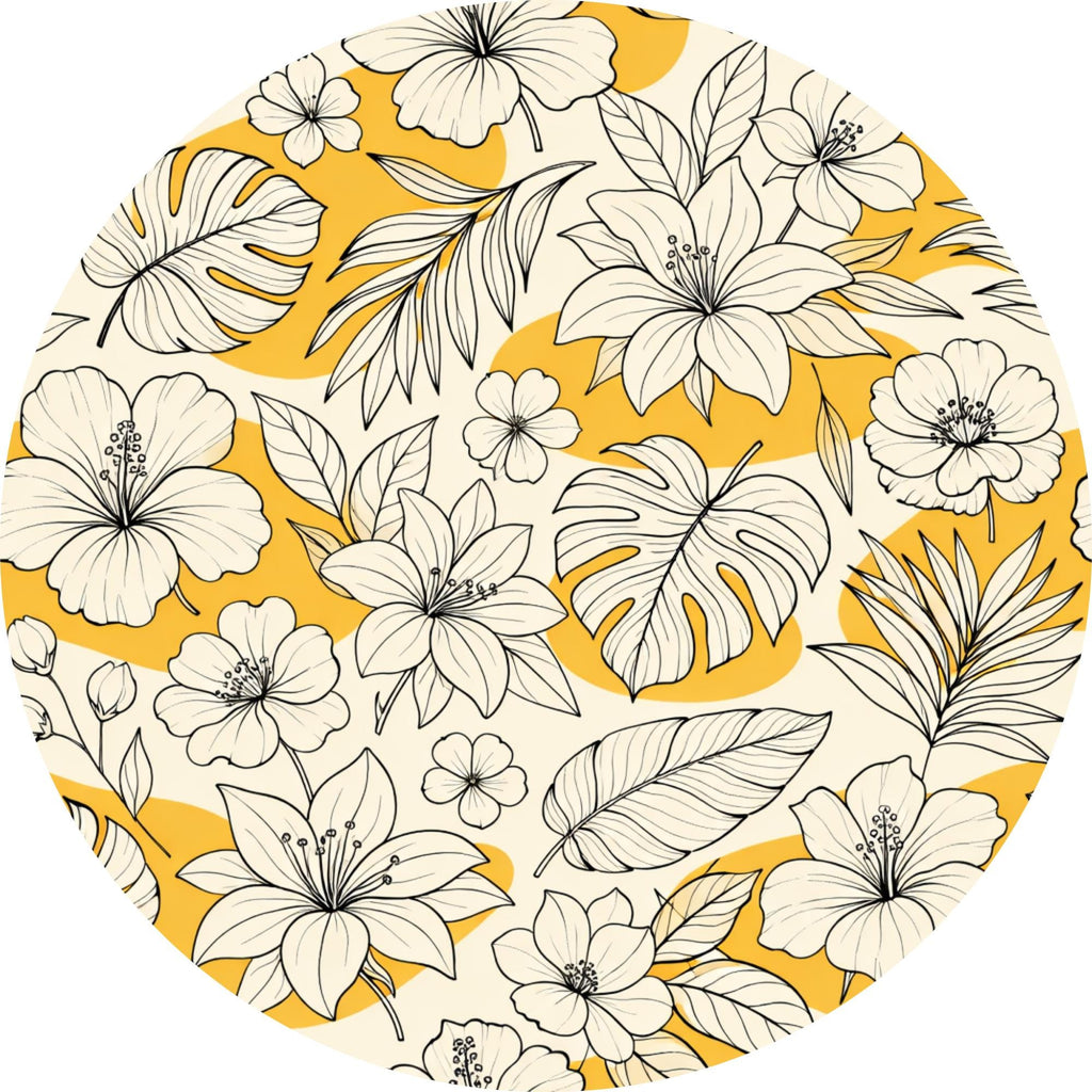 Handmade Printed Mango Wood Side Table | Yellow Floral Round End Table | Boho Accent Furniture
