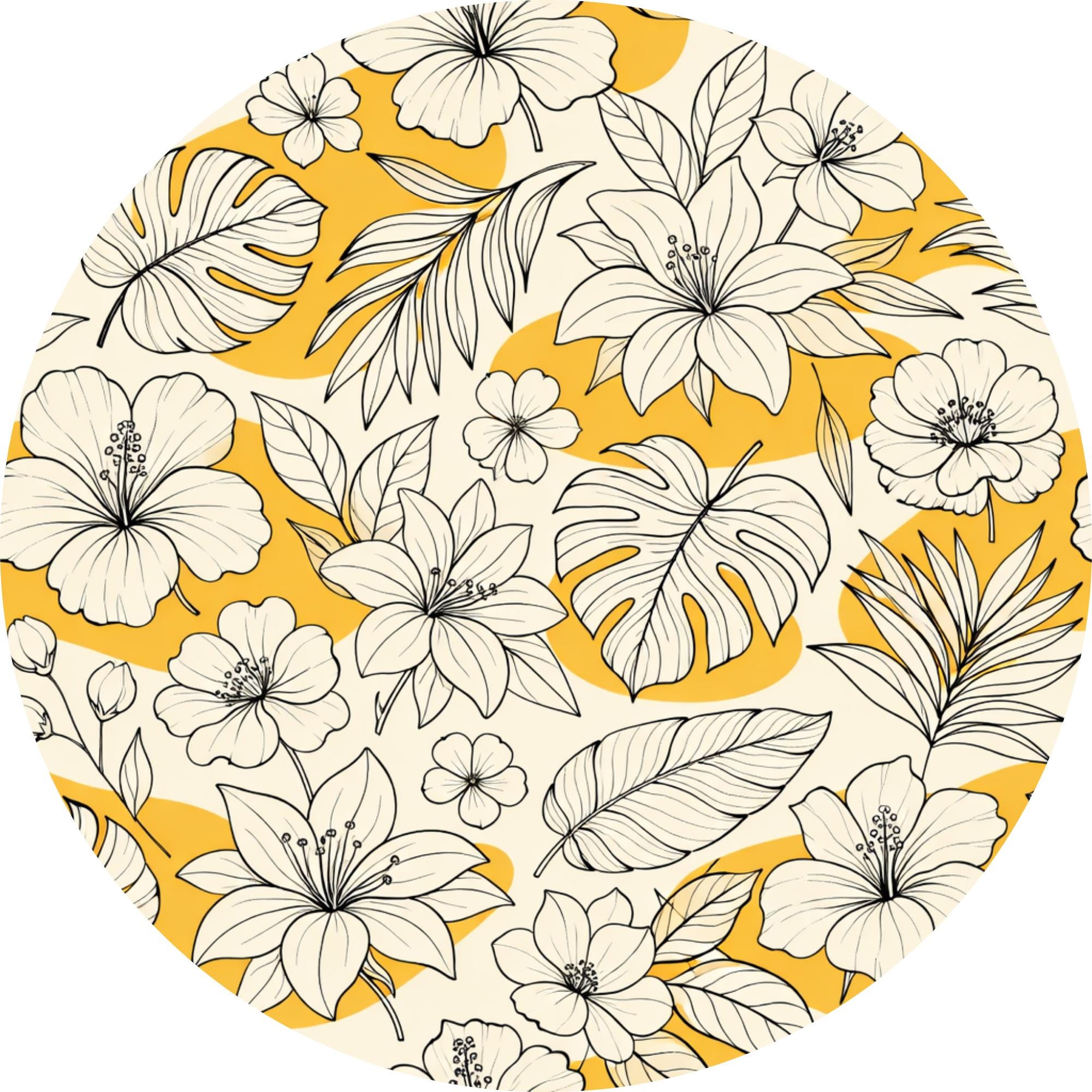 Handmade Printed Mango Wood Side Table | Yellow Floral Round End Table | Boho Accent Furniture