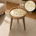 Handmade Printed Mango Wood Side Table | Yellow Floral Round End Table | Boho Accent Furniture