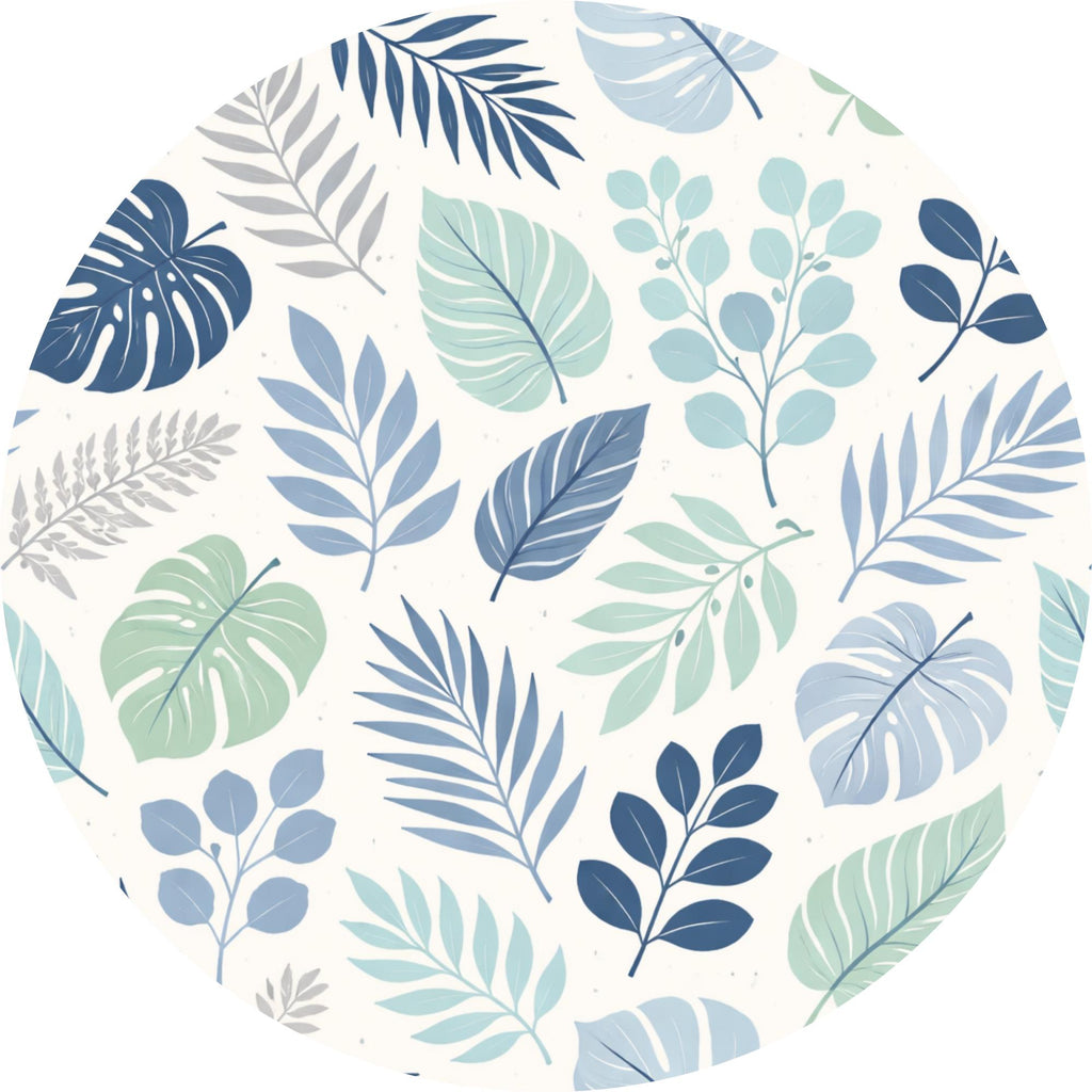 Handmade Printed Mango Wood Side Table | Botanical Leaf Round End Table | Boho Accent Furniture