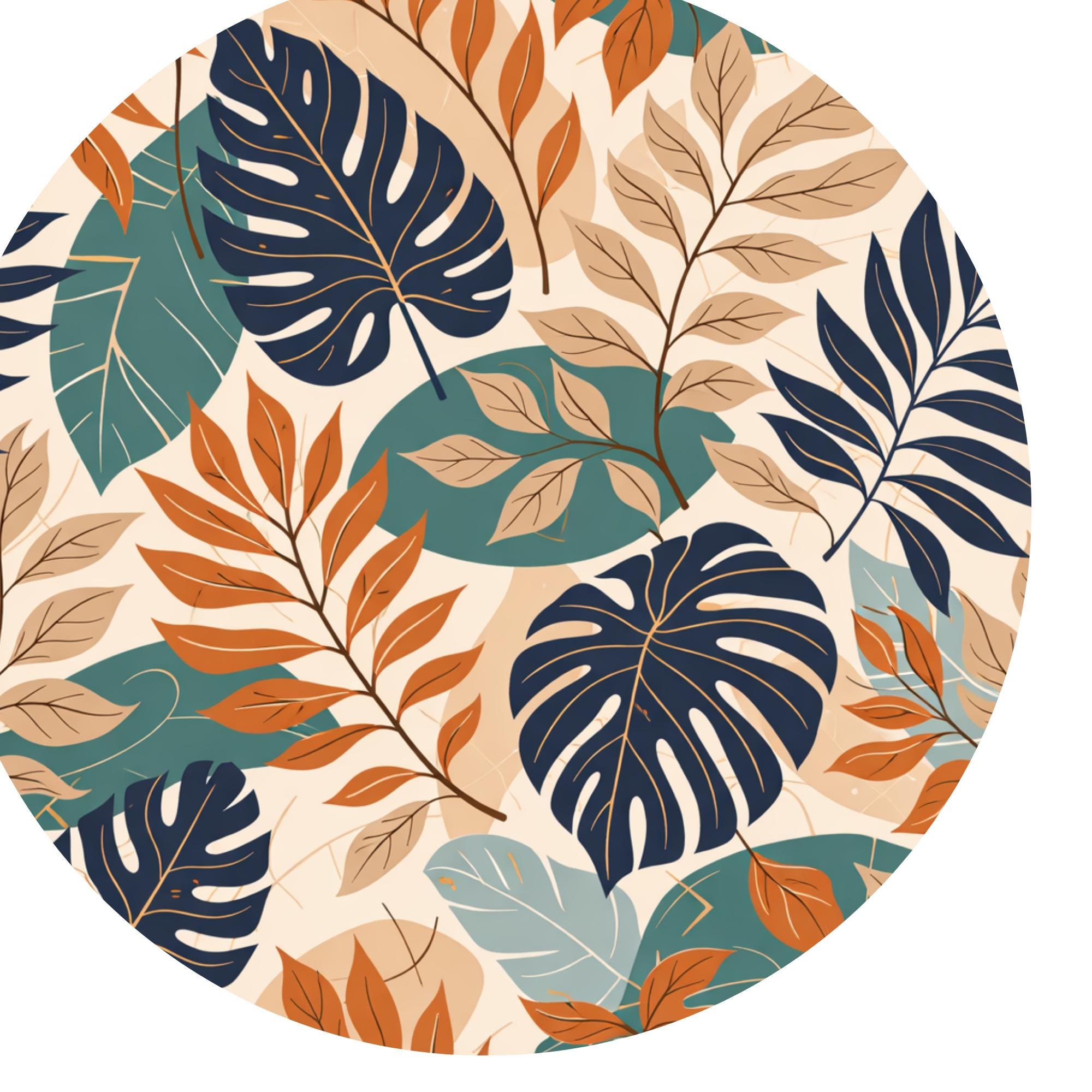 Handmade Printed Mango Wood Side Table | Tropical Leaf Round End Table | Boho Accent Furniture