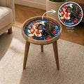 Japanese Koi Round Side Table – Decorative Wood Accent Table