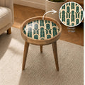Round Mango Wood Printed End Table | Green Marble Pattern Side Table | Modern Glam Decor