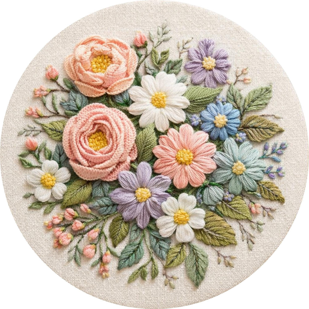 Handmade Mango Wood Side Table | Pastel Floral Print Round Accent Table