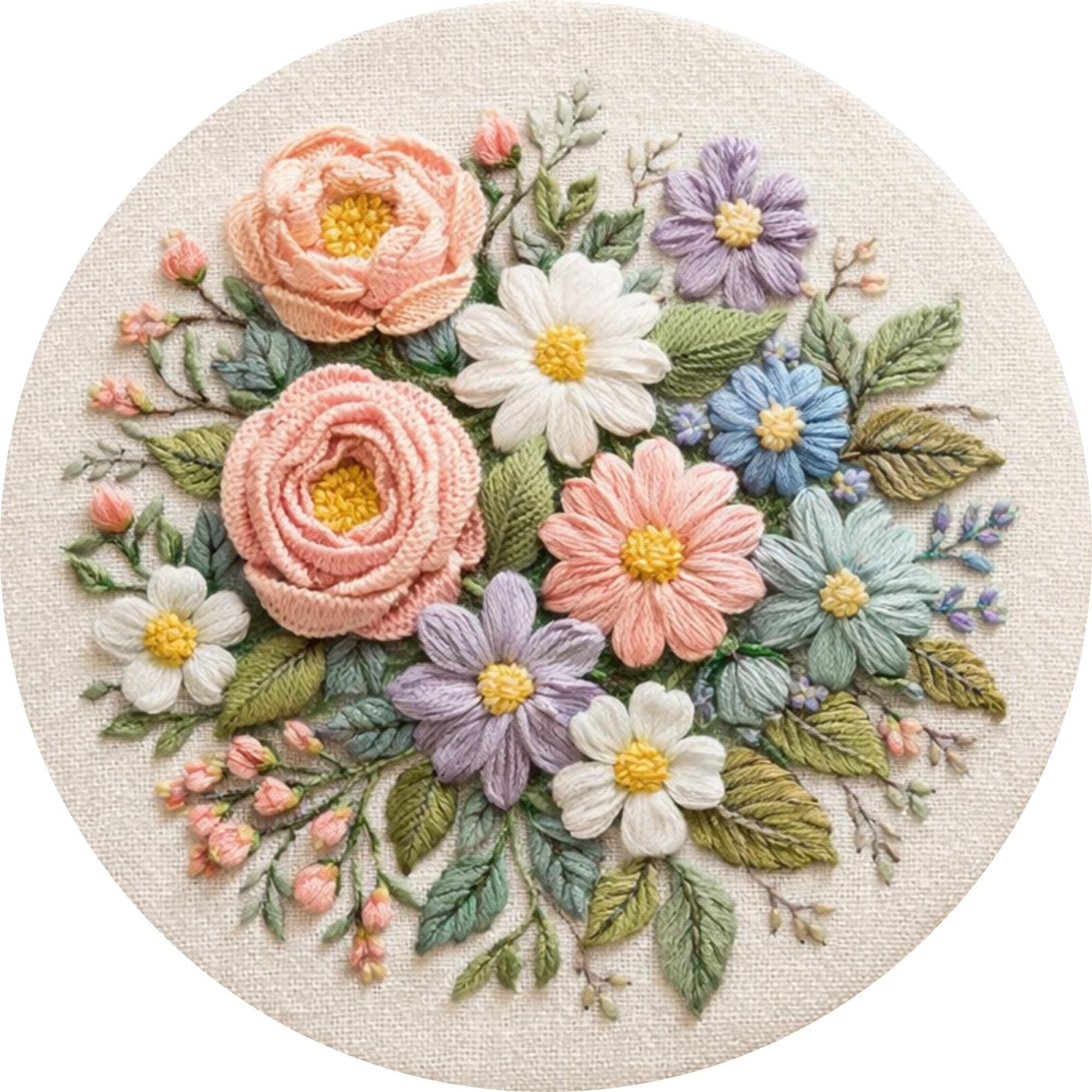 Handmade Mango Wood Side Table | Pastel Floral Print Round Accent Table