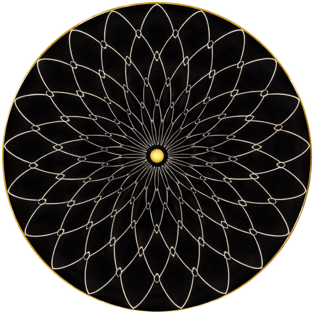 Handmade Mango Wood Side Table | Black Mandala Print Accent Table | Boho Gold Detail