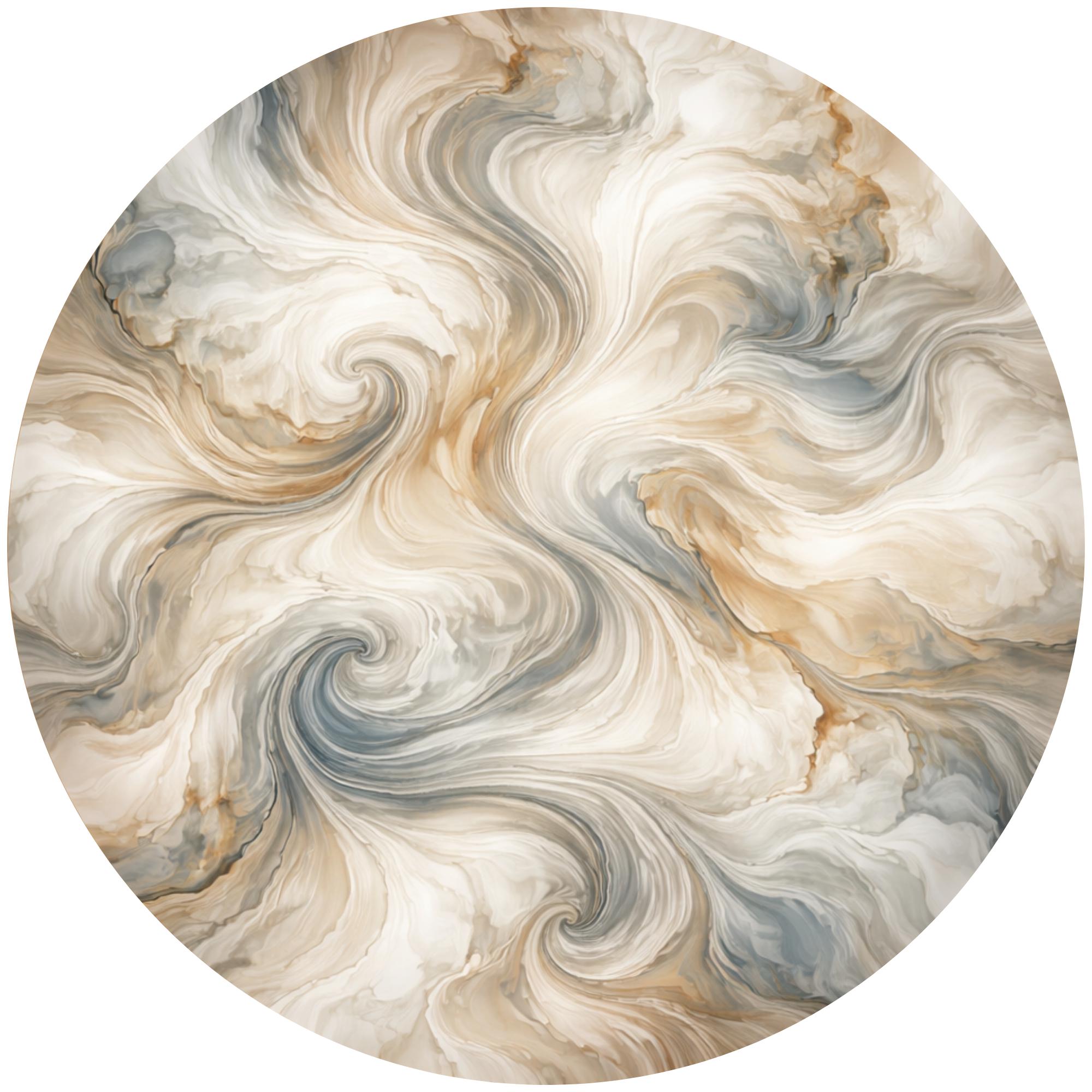 Handmade Mango Wood Side Table | Neutral Marble Swirl Print Accent Table