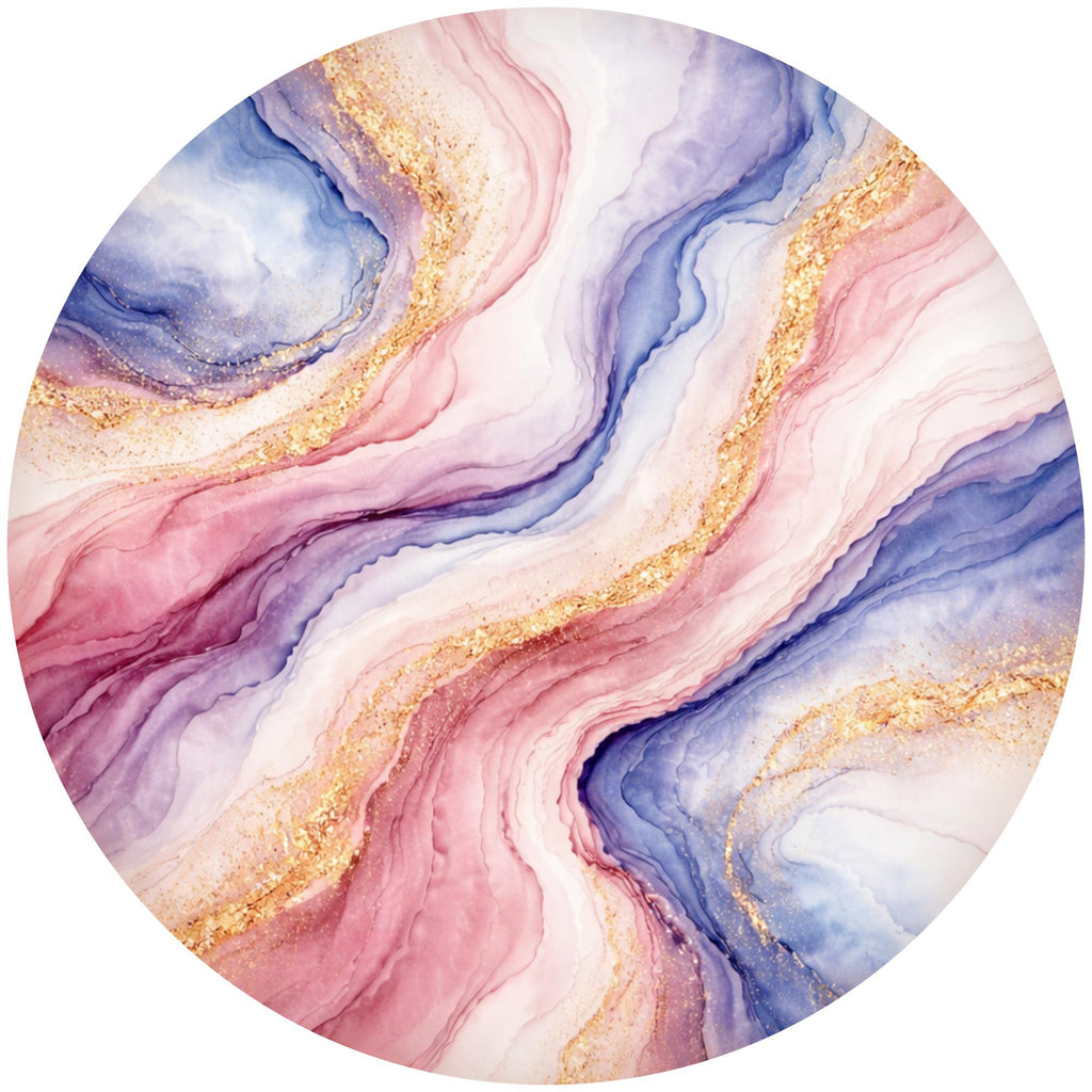 Handmade Mango Wood Side Table | Pink Blue Marble Print Accent Table